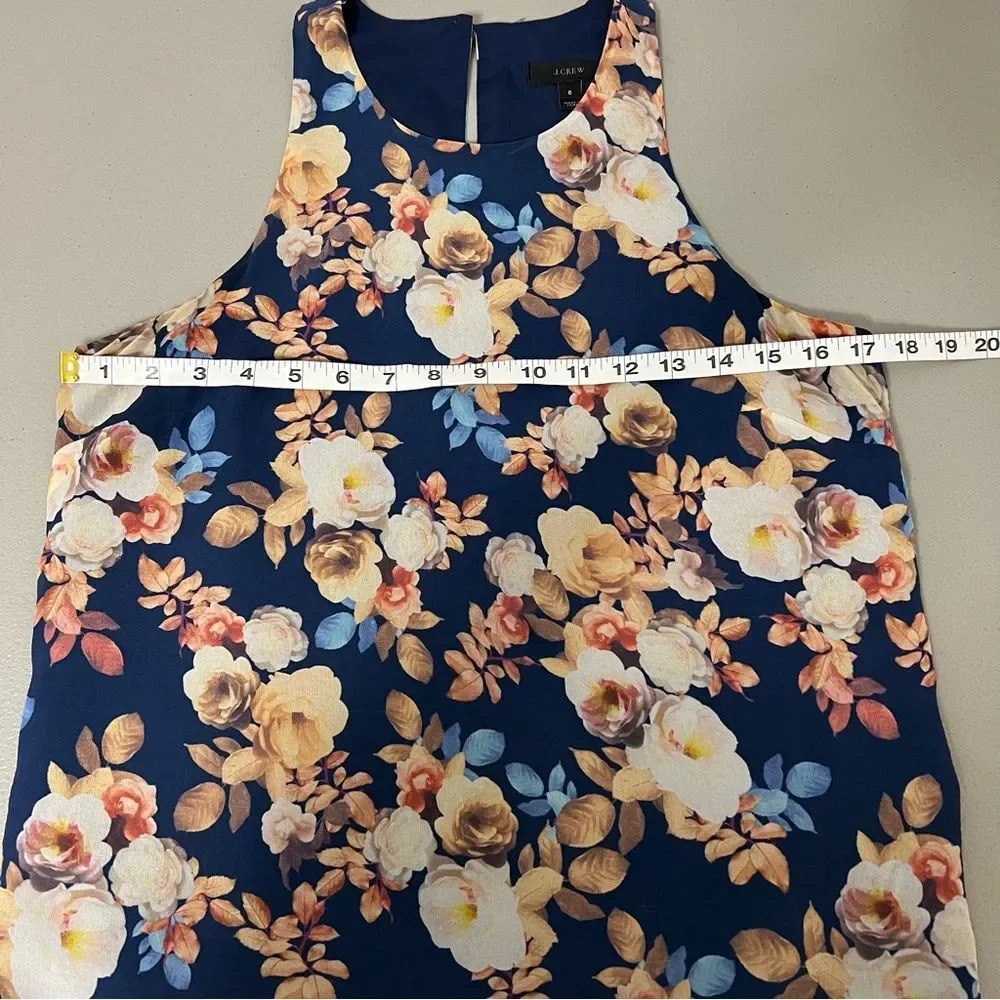 J. Crew Floral Silk Sleeveless Top Size 6 Navy Floral Delicate Career Feminine